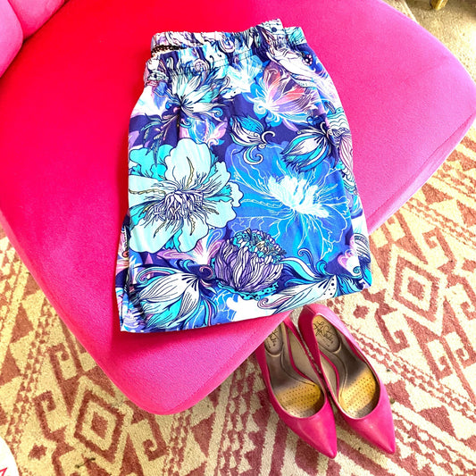 Leggings pour adultes à imprimé floral bleu tropical