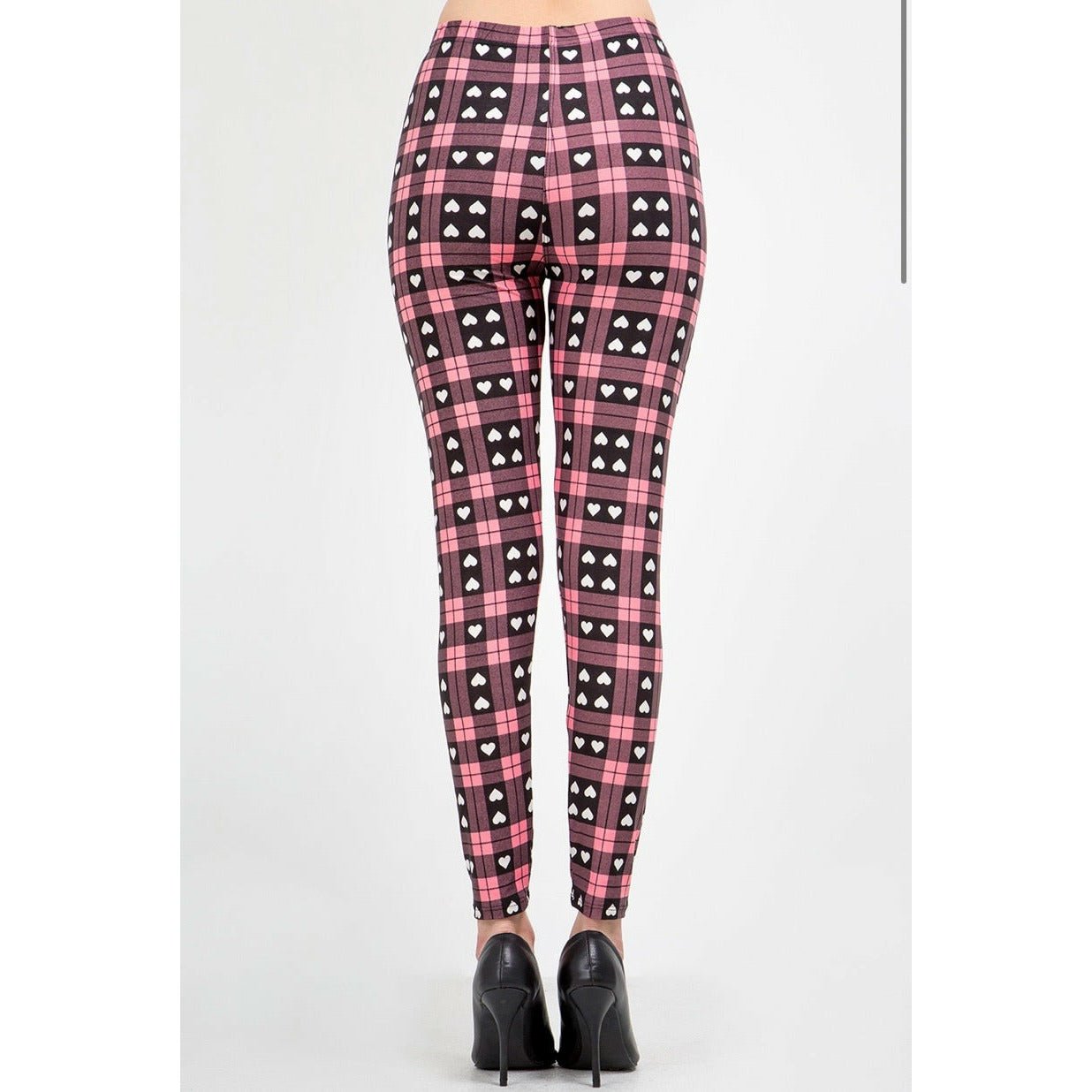 Pink Plaid Heart High Waisted Leggings