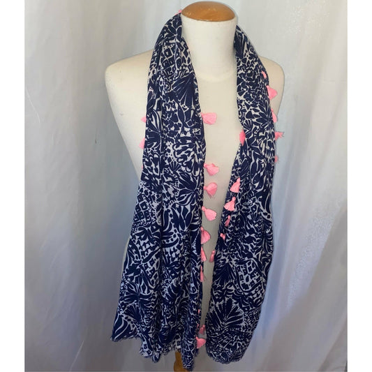 Blue and Pink Tassel Scarf or  Shawl