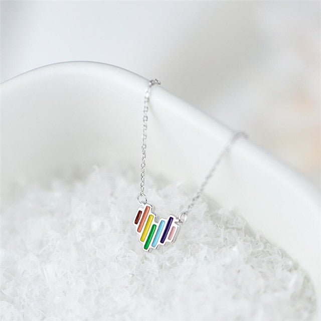 Silver 925 Rainbow Heart Art Necklace