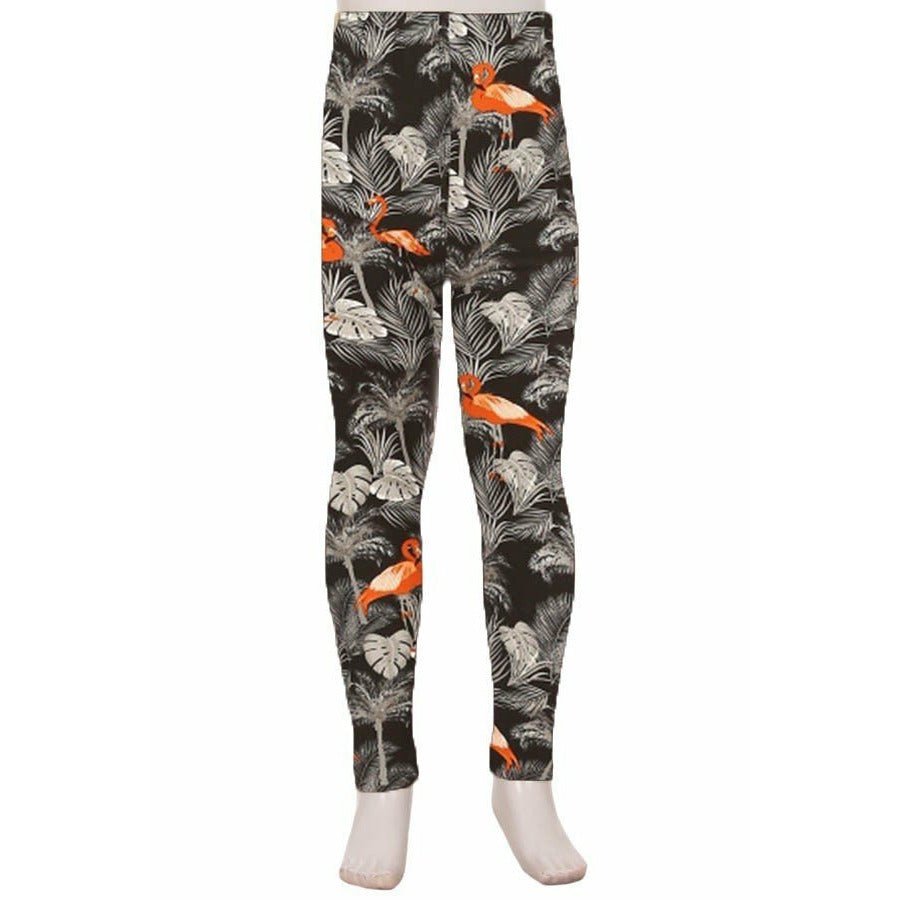 Flamingo Coral, Gray & Black Adult Leggings 5" Yoga Band - Friendz Leggings Apparel