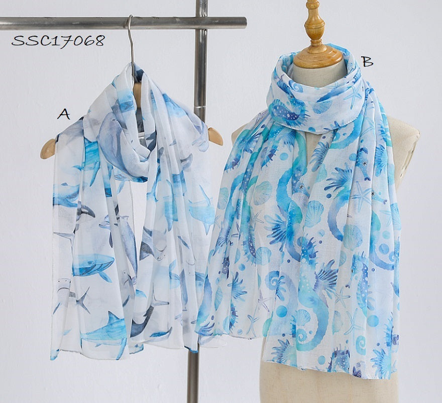 PREORDER Ocean Themed Printed Ladies Fashion Scarf