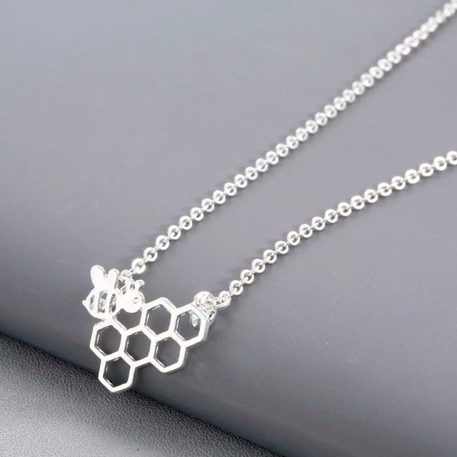 Silver Plated Honeycomb Bee Necklace Silver