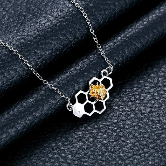 Honeycomb Bee Necklace -Silver/Gold