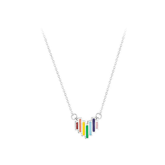 Silver 925 Rainbow Heart Art Necklace