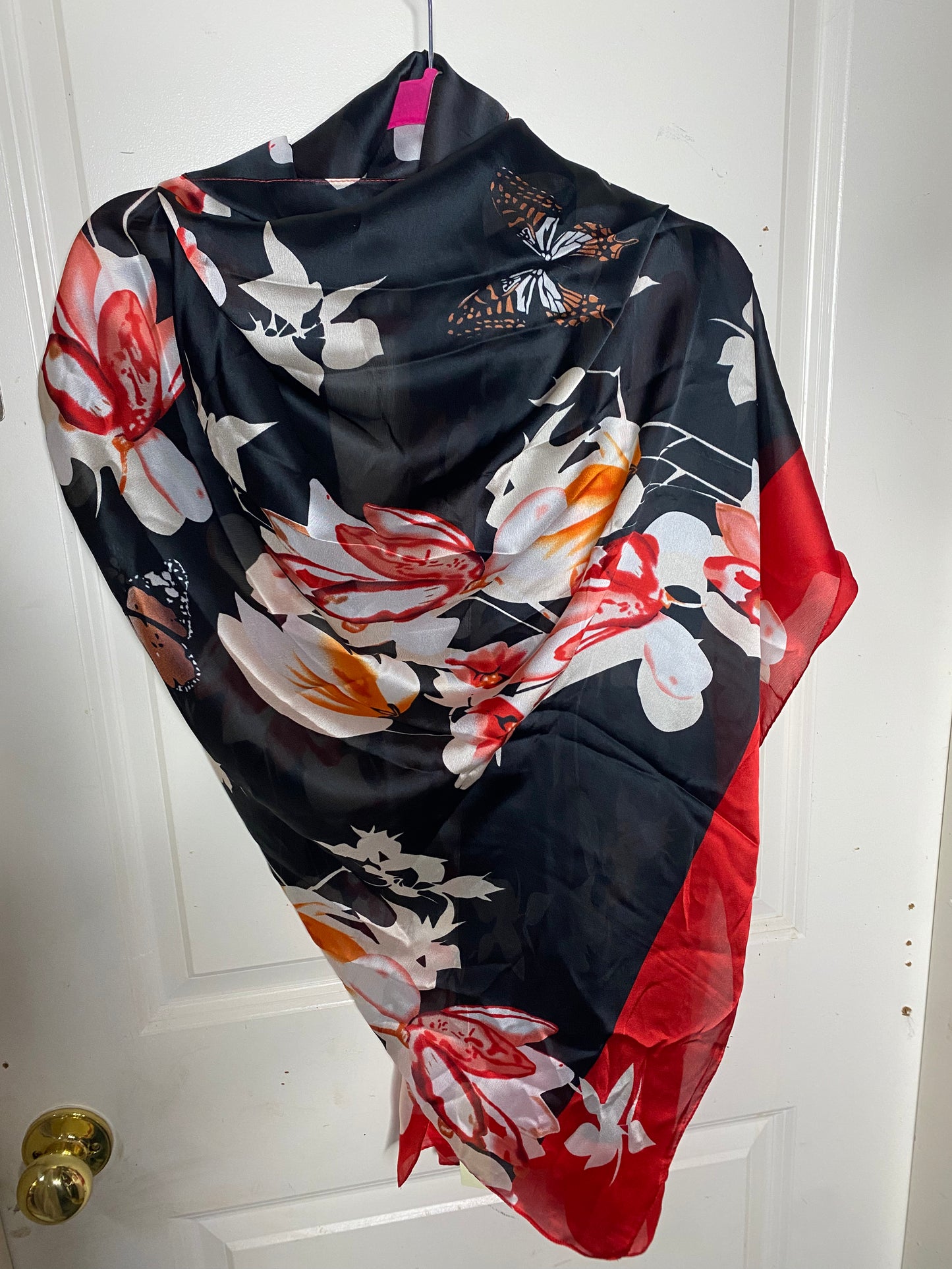 Mega Butterfly Red Floral Silk Scarf/ Shawl