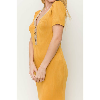 FINAL SALE Small Mustard button up ribbed dress