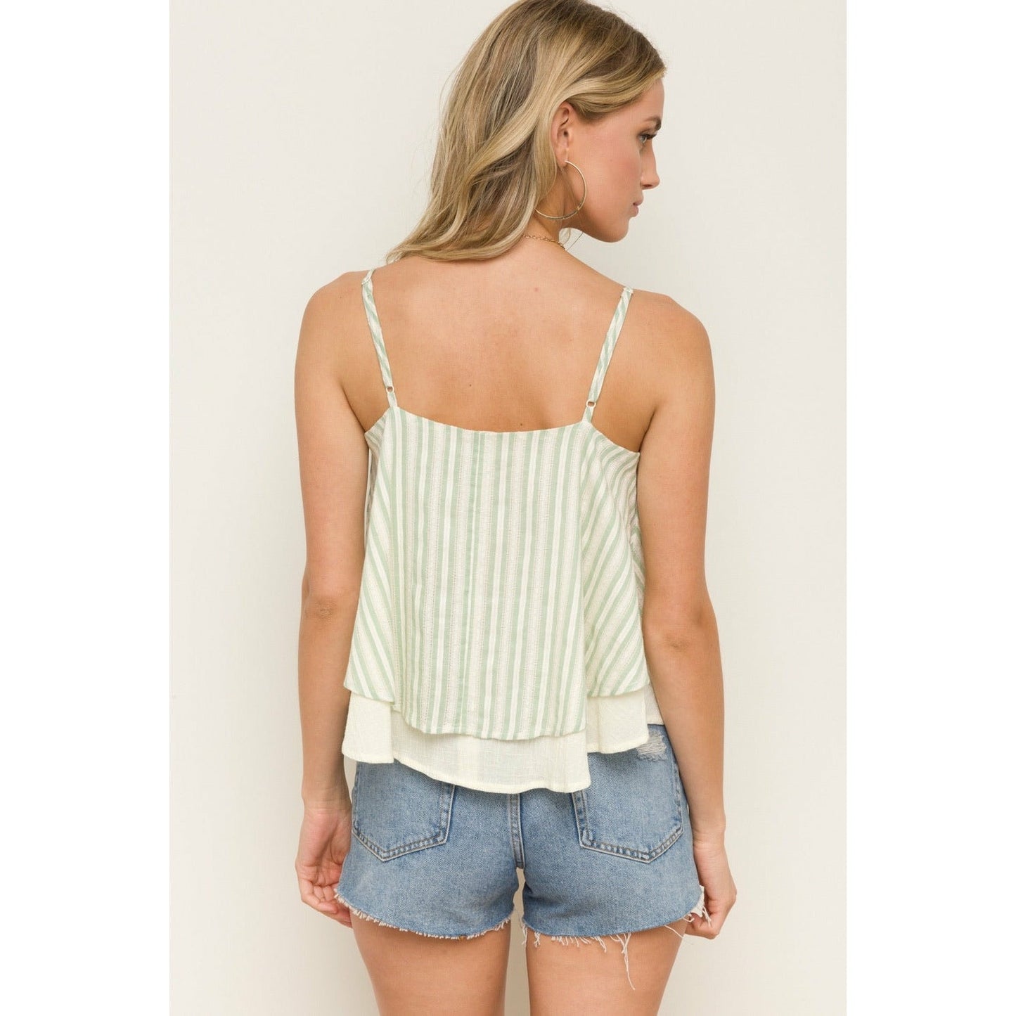 FINAL SALE - SMALL Double layer circle hem stripe camisole top