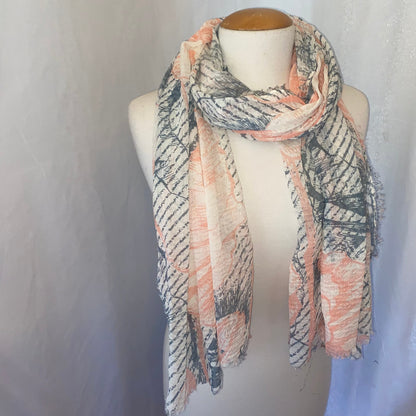 Coral or Navy Peony Floral Scarf or Shawl