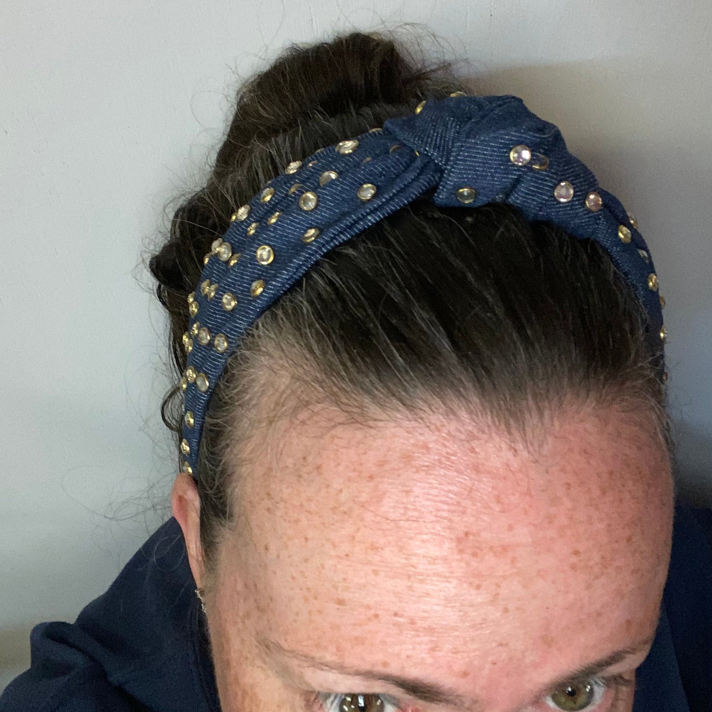 Denim Rhinestone Knot Hair Headband