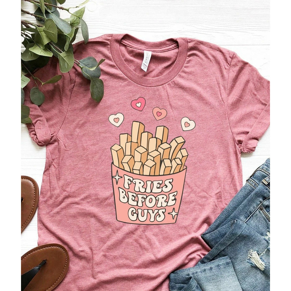 Fries before guys graphic printed tee